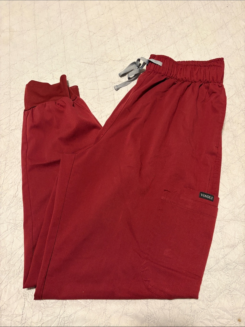VIAOLI Men's Red Cargo Jogger Sweatpants with Drawstring Waist - Picture 2 of 6
